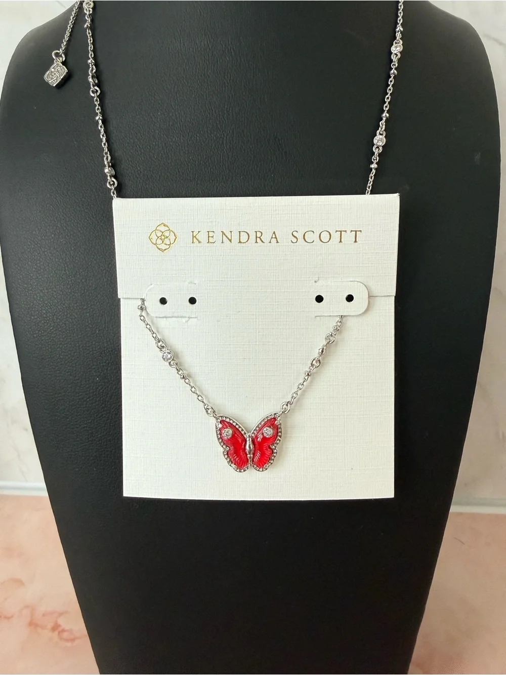 Kendra Scott | Silver Tone Red Butterfly Pendant Necklace